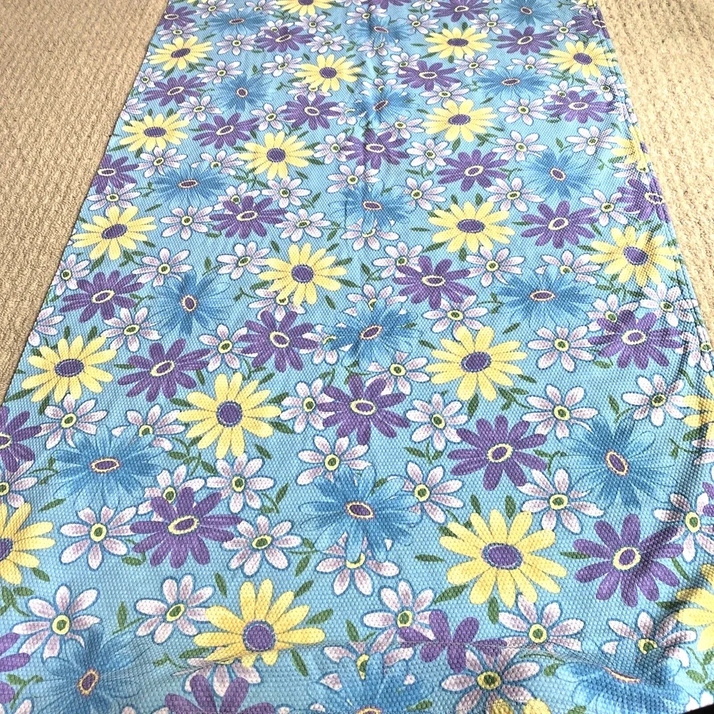 Retro Mod Flower Power Tablecloth Table Topper Blue & Yellow Picnic Handmade